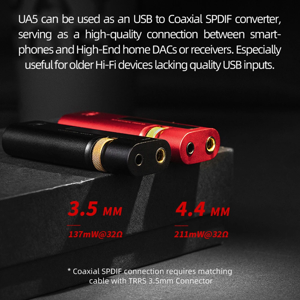 UA5 휴대용 USB DAC AMP 헤드폰 앰프, 듀얼 ES9038Q2M 칩, C타입-3.5mm, 4.4mm 오디오 케이블, PCM 768kHz DSD512, 신제품
