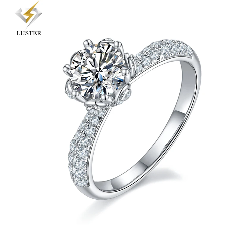 

LUSTER Moissanite Ring 6.5mm 1ct D Color 925 Sterling Silver 18K White Gold Plated Diamond Test Passed Jewelry Gift for Women
