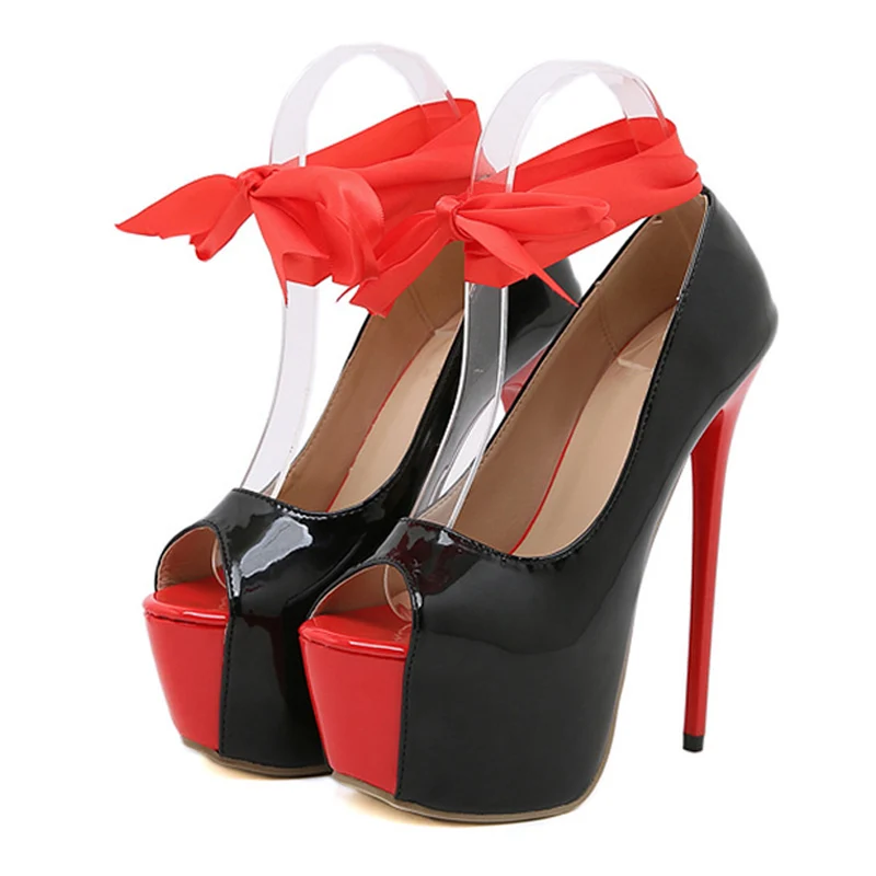 Amazon Peep Toe Heels With Bow Spring Autumn Red Ankle Strap