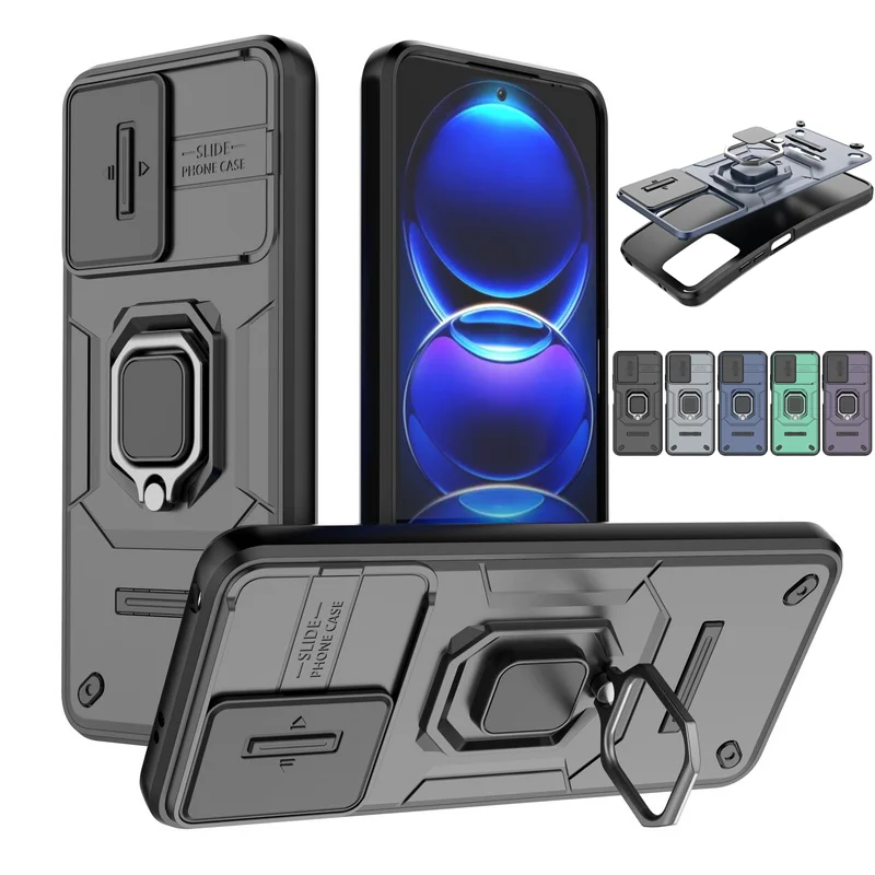 Étui de protection d'objectif d'appareil photo coulissant antichoc pour Xiaomi Redmi Note 12 Mi Poco X5 Pro avec support d'anneau magnétique_voghion.com