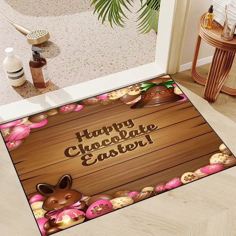 Easter Rabbit Eggs Flowers Washable Doormat Easter Decor Floor Mat Indoor and Outdoor Entrance Bathroom Doormat Bedrooom Carpet 2