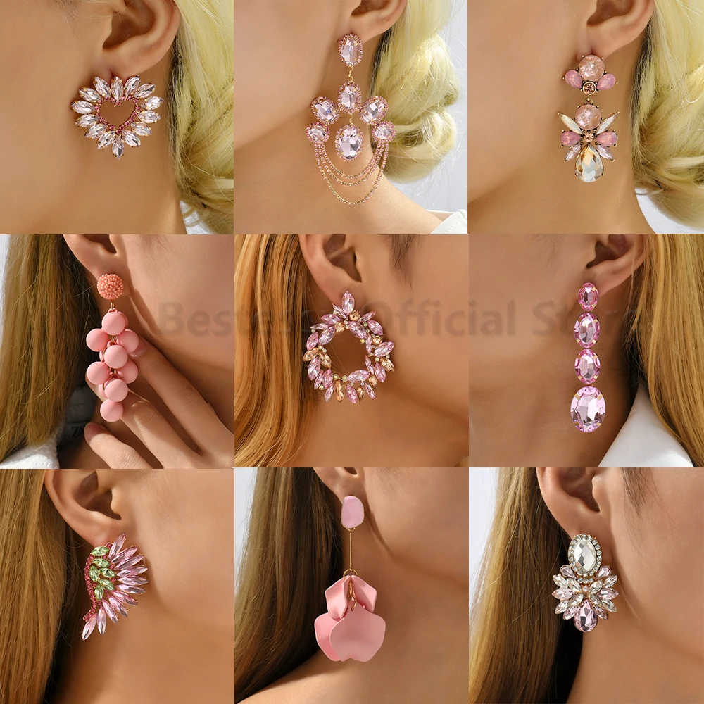Boucles D'oreilles Vintage Percées - Couleur Or Rose Avec Relief Et Cristaux - Modèle BO249 - Occasion Bon état