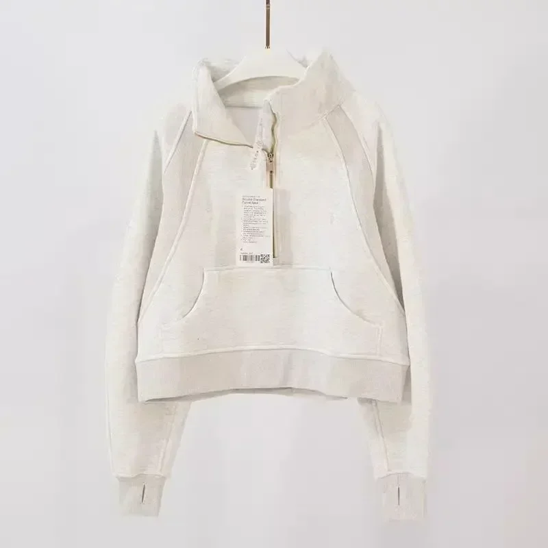 Lemon Women Scuba Ladies Loose Half Zip High Collar Hoodie Thickened Plush Hooded Embroidery Sweater Loose Sweater Pullover 3
