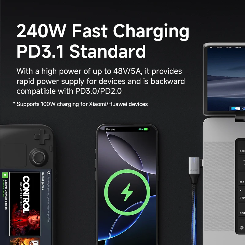 하기비스 USB C to USB C 직각 케이블 240W 90도 타입 C 차량용 고속 충전 케이블 80Gbps (썬더볼트 5 아이폰 맥북용)