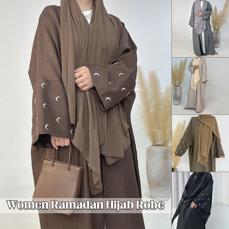 

Women's Muslim Cardigan Robe Abaya Dubai Turkey Large Size Robe Elegant Embroidery Long Dress Middle Eastern Lady Clothing
