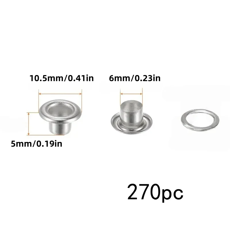 270개 6mm 실버 스테인리스 스틸 아일렛, 빠른 설치, 포스터 및 패브릭 구멍용, 의류 및 가방 DIY, 녹 방지