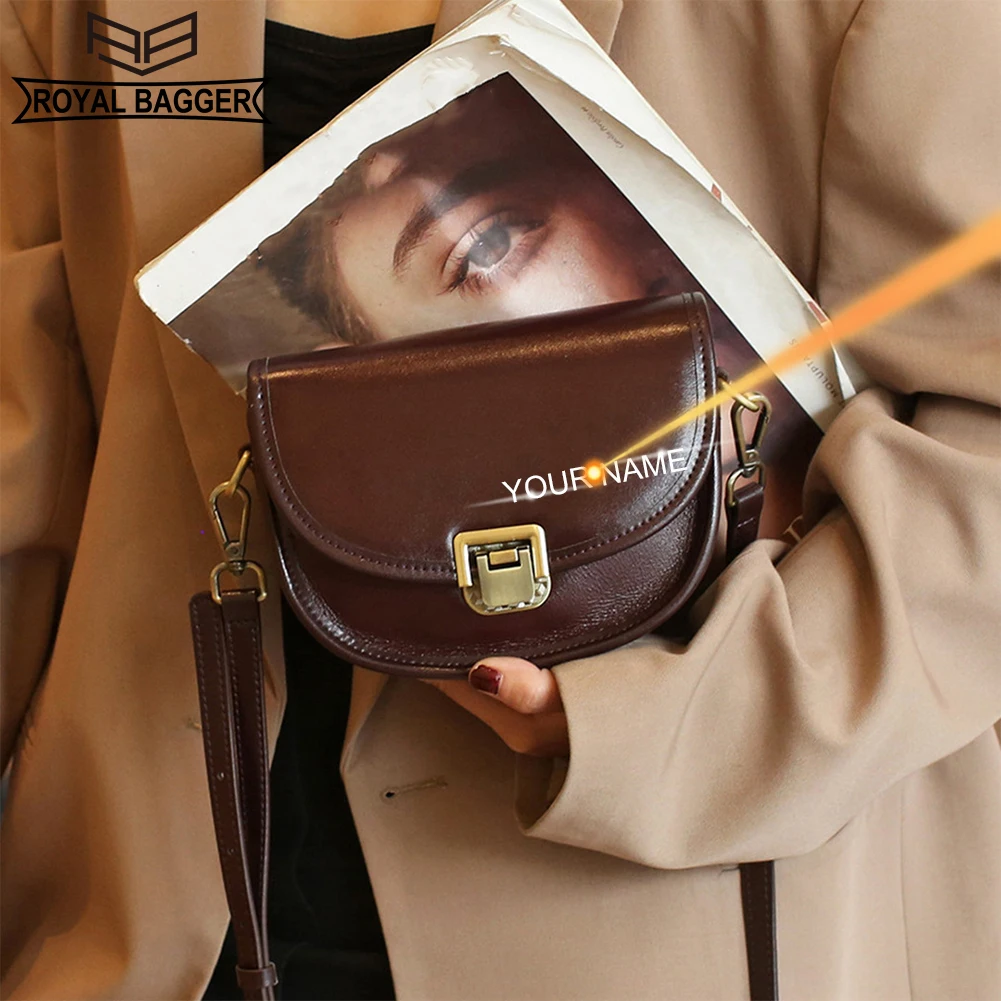 

Royal Bagger Crossbody Bag for Women Shoulder Messenger Bag Genuine Cow Leather Fashion Cover Style Small Square Bag 6012