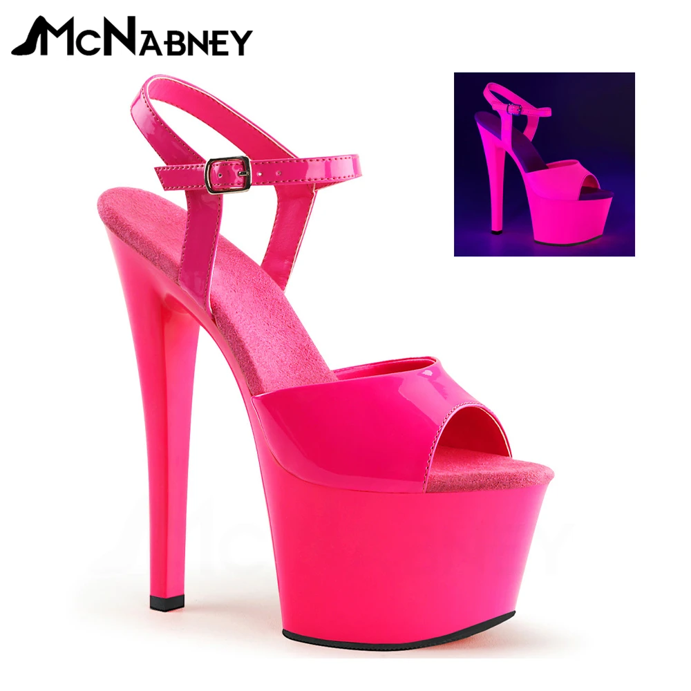 

Neon Hot Pink Platform Sandals Sexy Ankle Strap Women Pole Dance Shoes Open Peep Toe Buckle Summer Shoes for Party Custom Colour