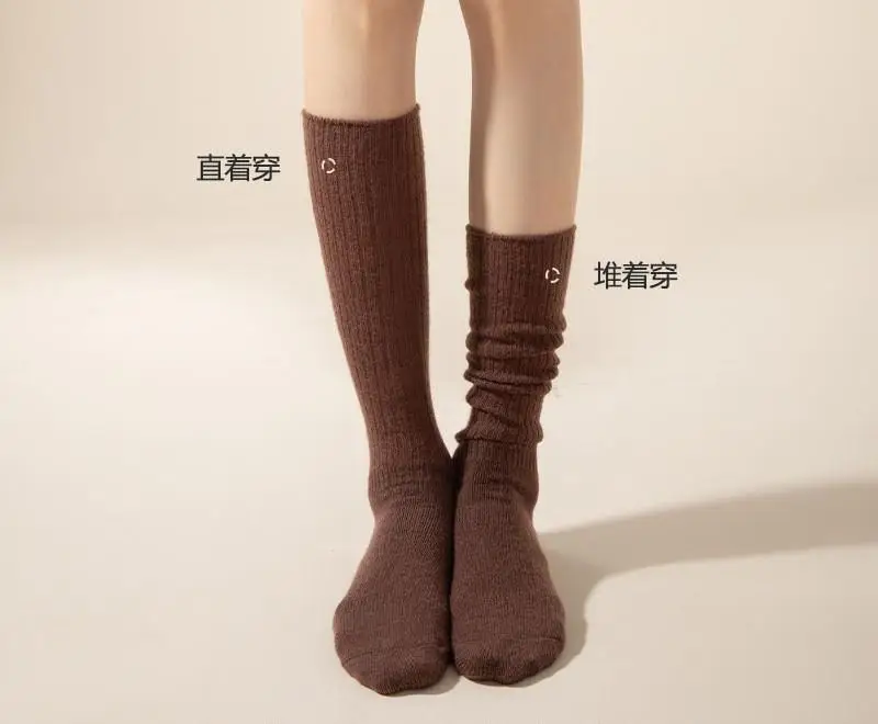 Knee High Socks Soft Wool Women Autumn Winter Cashmere Solid Knitted Skinny Casual Fluffy Warm Thicken Girls