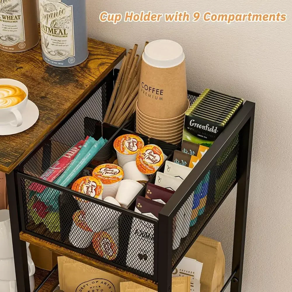 Coffee Bar Station Tiered Organizer Coffee Cabinet with Dividers Storage Accessories Home Kitchen Office Living Room 4