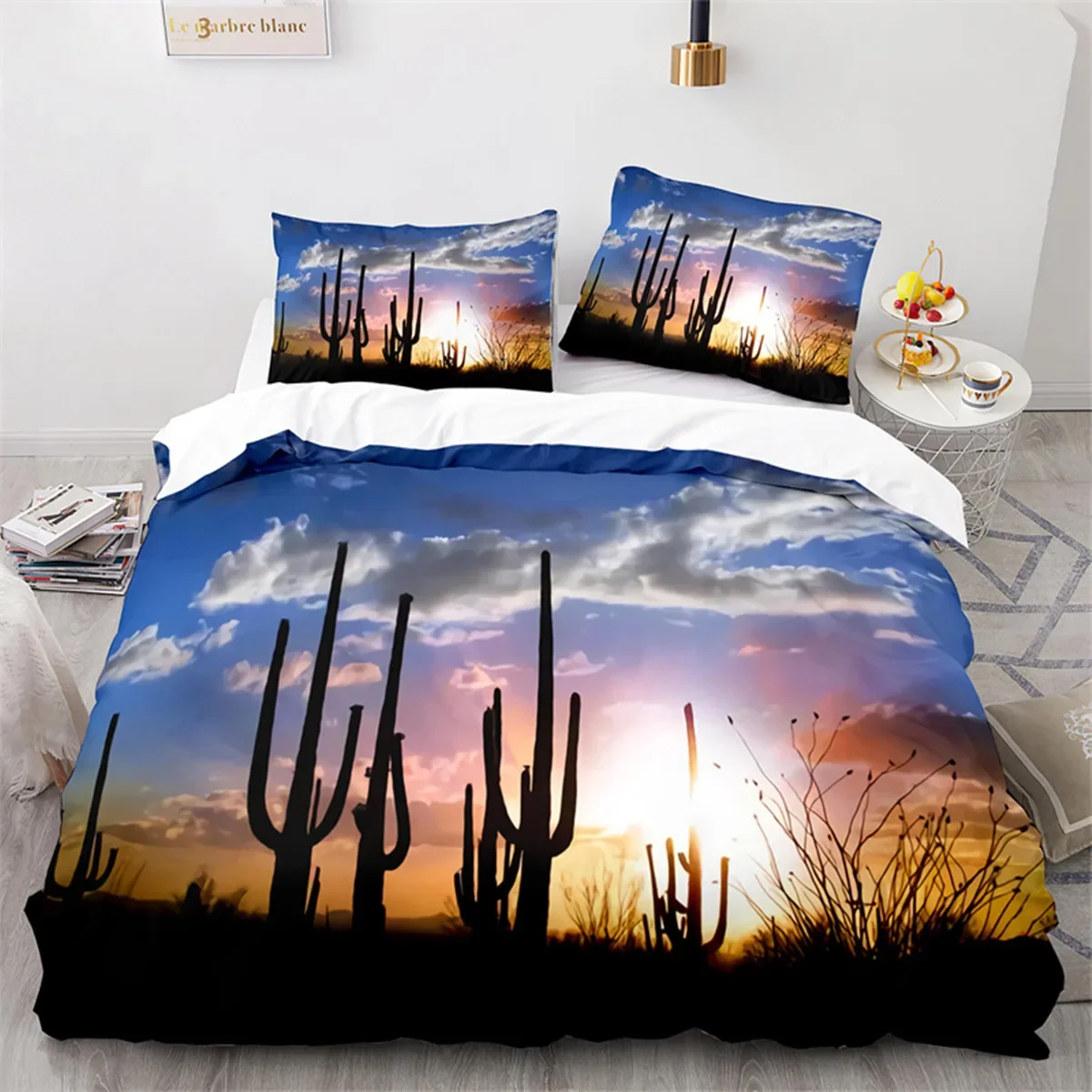 

Cactus Duvet Cover Tropical Desert Plant Mountain Sunrise Microfiber Quilt Cover for Children Teens for Bedroom Decoration King