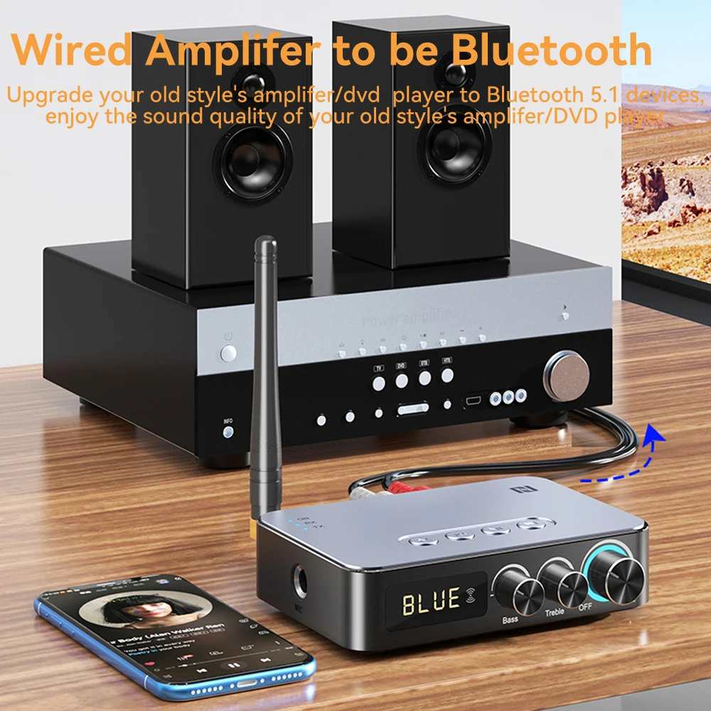Bluetooth Adapter NFC Bluetooth 5.1 Audio Receiver Transmitter 3.5mm AUX/RCA/ 6.5mm Mic/USB Disk/TF Card Player Wireless Stereo FM Radio