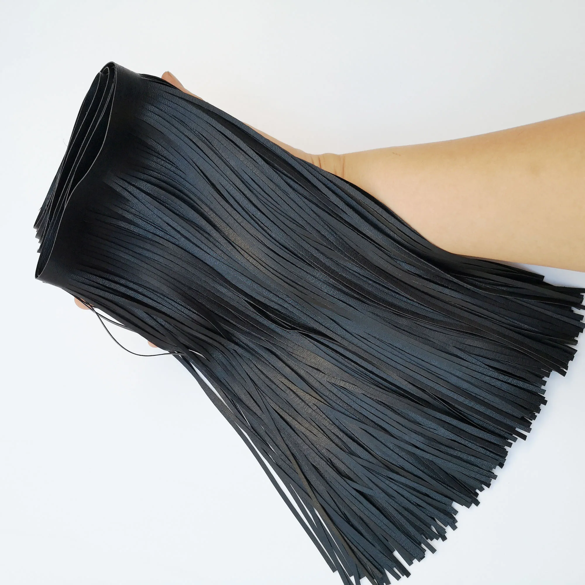 Description Picture 4 of item91cm long 15/30cm Double-sided PU Leather Tassel Beard Fringe Lace Sewing Material for Clothing Trim Bag Crafts Accessories