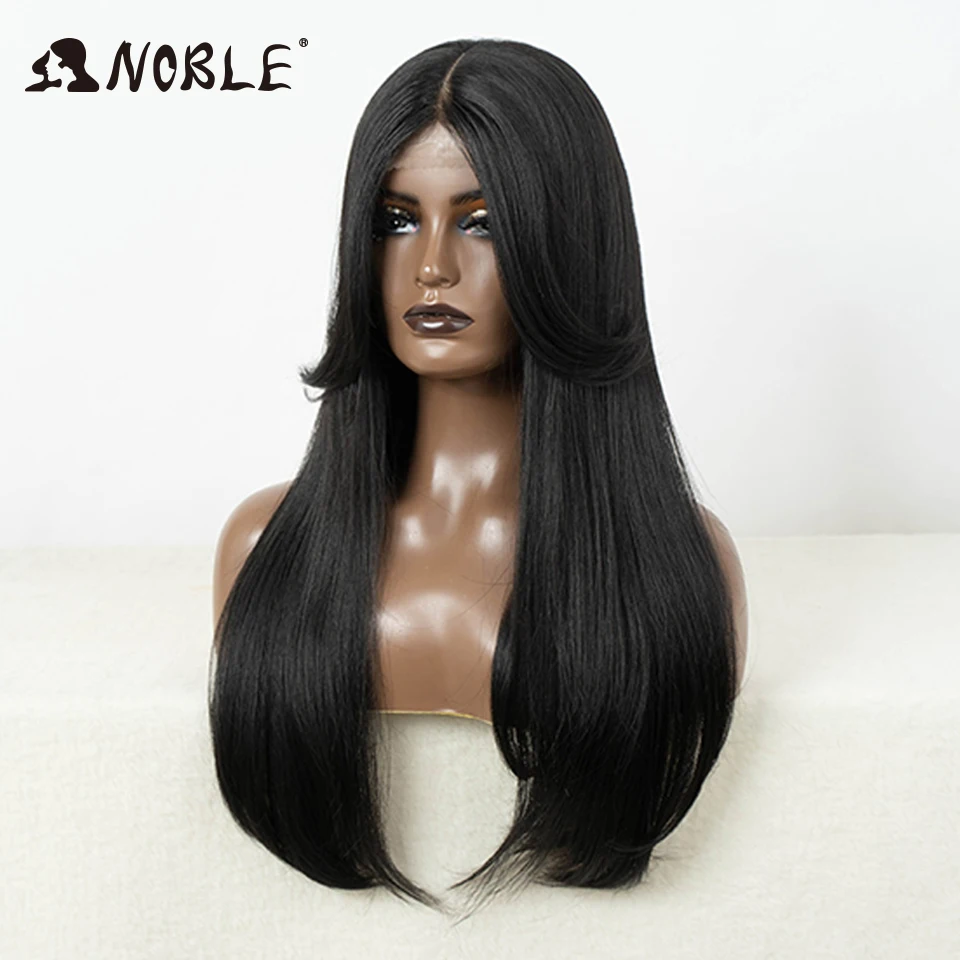 Noble Synthetic Lace Front Wig Hair Straight Baby Hair Bob Wig Synthetic Hair Wig 24" Brown Wig Lace Wig For Women Cosplay Wig