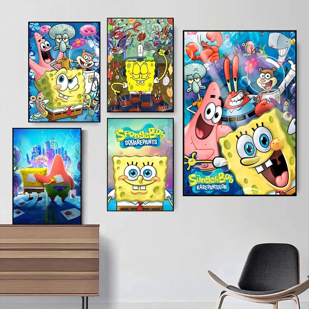 Cartoon-SpongeBob-SquarePants-Poster-Prints-Canvas-Painting-Wall-Art ...