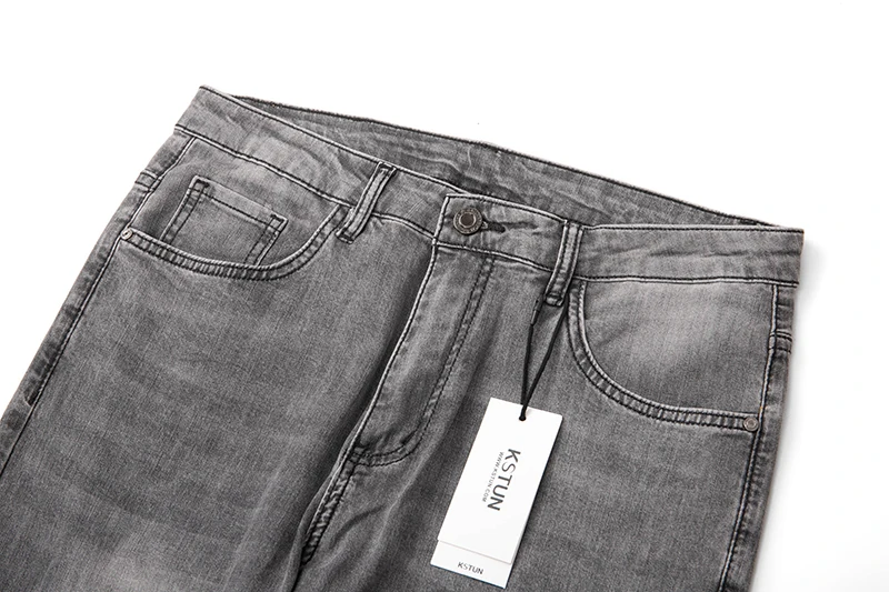 KSTUN Gray Jeans Men Stretch Slim Straight Regular Fit Casual Pants Summer Denim Trousers Men's Clothing Man Jeans Fashion Brand 4