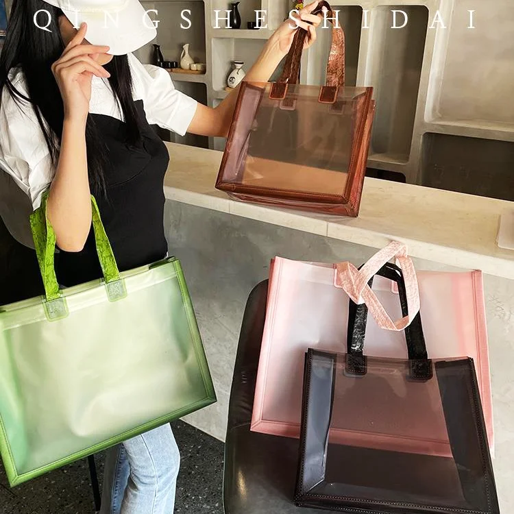 20 pieces high-end thickened handbags translucent clothing store gift packaging bags support printing store logo name 4