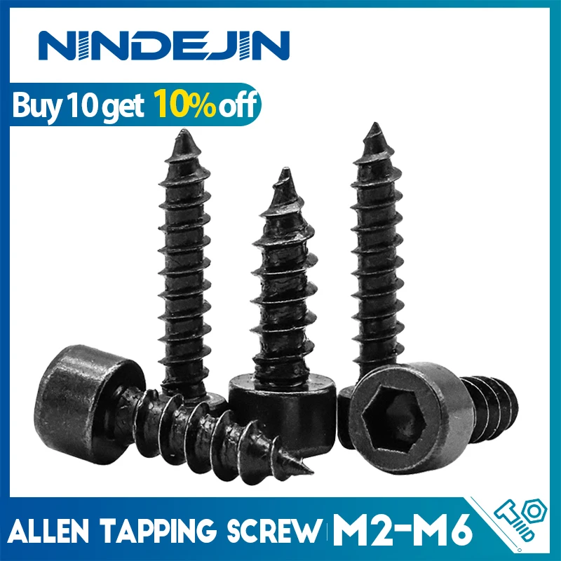 M2 M2.6 M3 M3.5 M4 M5 M6 Hex Hexagon Socket Cap Head Self Tapping Screw 8.8 Grade Black Allen Head Tapping Screw for Speaker