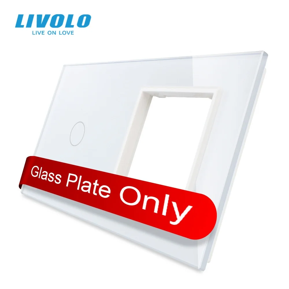 Livolo EU Standard Luxury White Pearl Crystal Glass 151mm*80mm 1Gang + 1 Frame Glass Panel Switch Tempered Glass Anti Glare smart wall switch wall touch switch socket light switch cover tempered glass frame switch glass panel