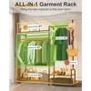 3-In-1 Clothes Racks For Hanging Clothes with Coat Rack,Portable Garment Racks with Lockable Wheels,Multi-Functional Closet Rack 3