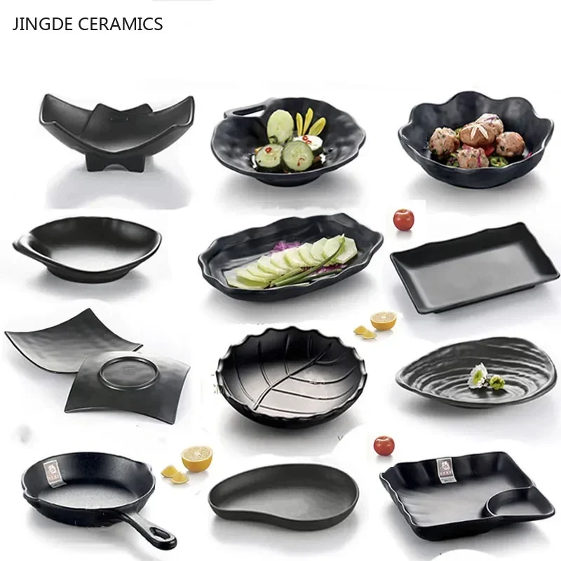 Black Not Easily Broken Melamine Salad Plate Plastic Japanese Barbecue ...