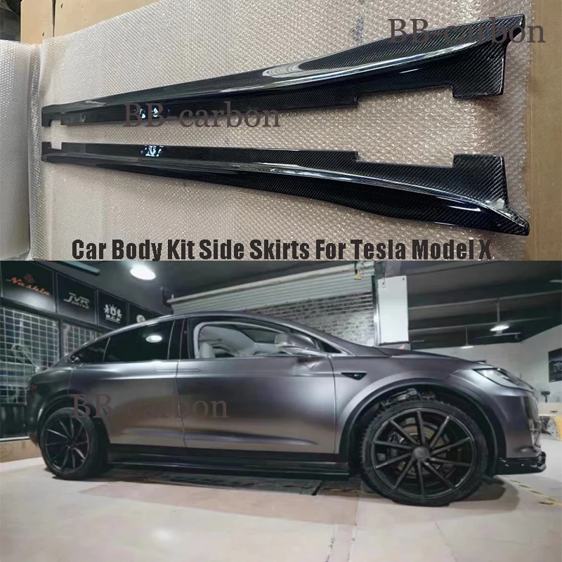 

For Tesla Model X C Styling Quality Real Carbon Fiber / FRP Unpainted Car Body Kit 2pcs Side Skirts Accessories Extenstions