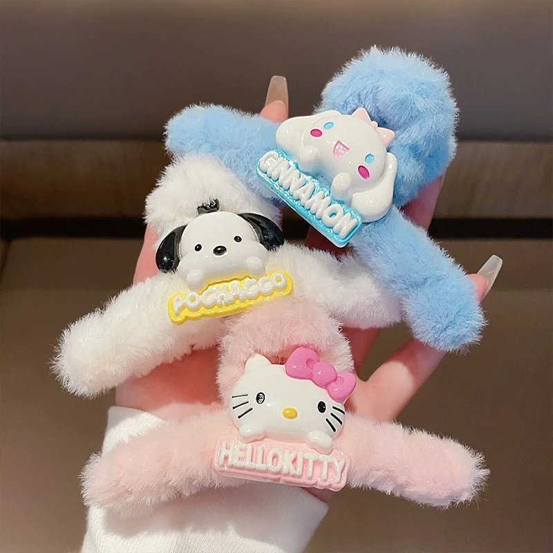 

Cute Kuromis Plush Large Cinnamorolls Grab Clip Cartoon Hairpin Fall and Winter New Sweet Girl Heart Shark Clip Hair Accessories