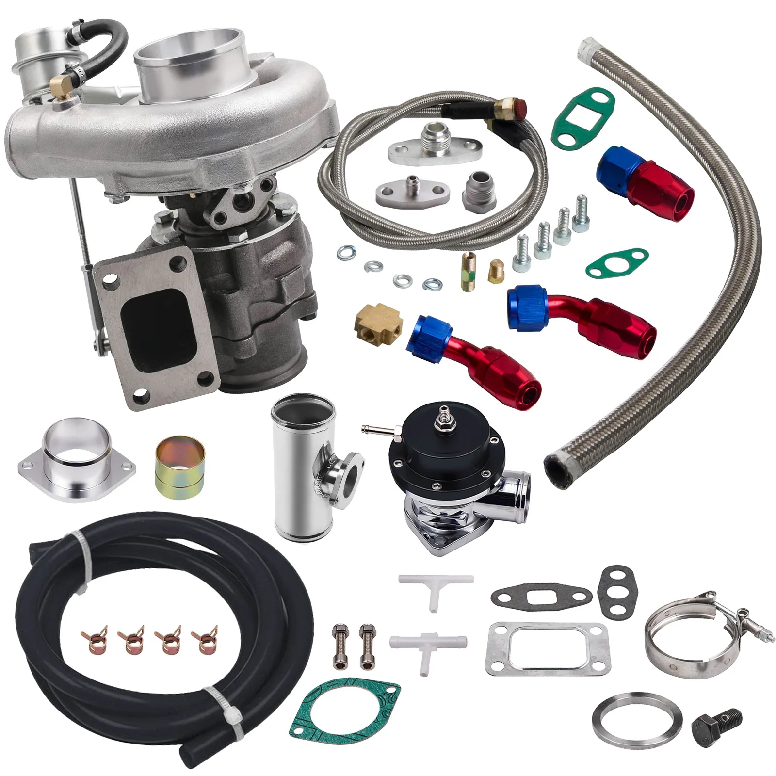 T3 Turbo A/R 0.63 Kit Con Wastegate + Type-S Bov Pipe Oil Feed Drain Line Kit