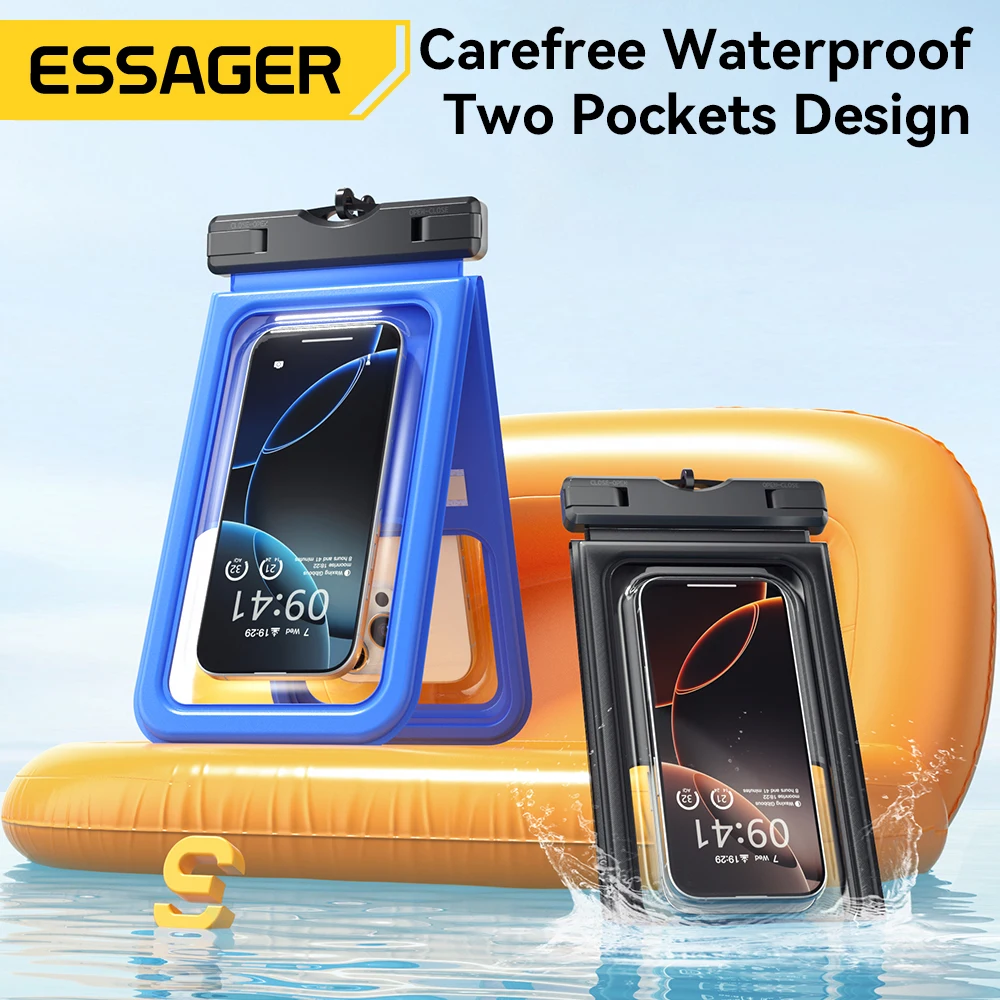 Essager IPX8 Dual-pocket Waterproof Phone Bag For iPhone 16 15 14 Pro Max Drift Diving Surfing Swim Pouch Bag Universal Cover