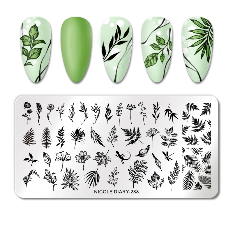 Nail Stamping Plates NICOLE DIARY Flower Leaves Leaf Floral Butterfly Line Printing Stencil Templates Art Tools