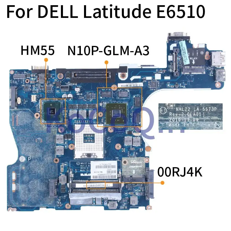 para Dell Latitude E6510 Computador Portátil Mainboard La5573p 00rj4k N10p-glm-a3 Qm57 Ddr3 Placa-mãe - Imagem 2
