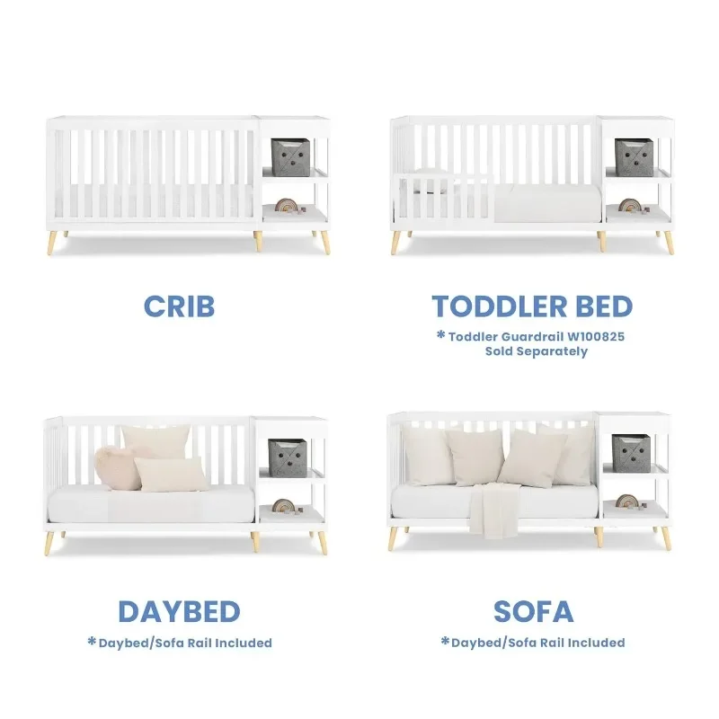 4-in-1 Convertible Crib and Changer, Bianca White w/Natural 3