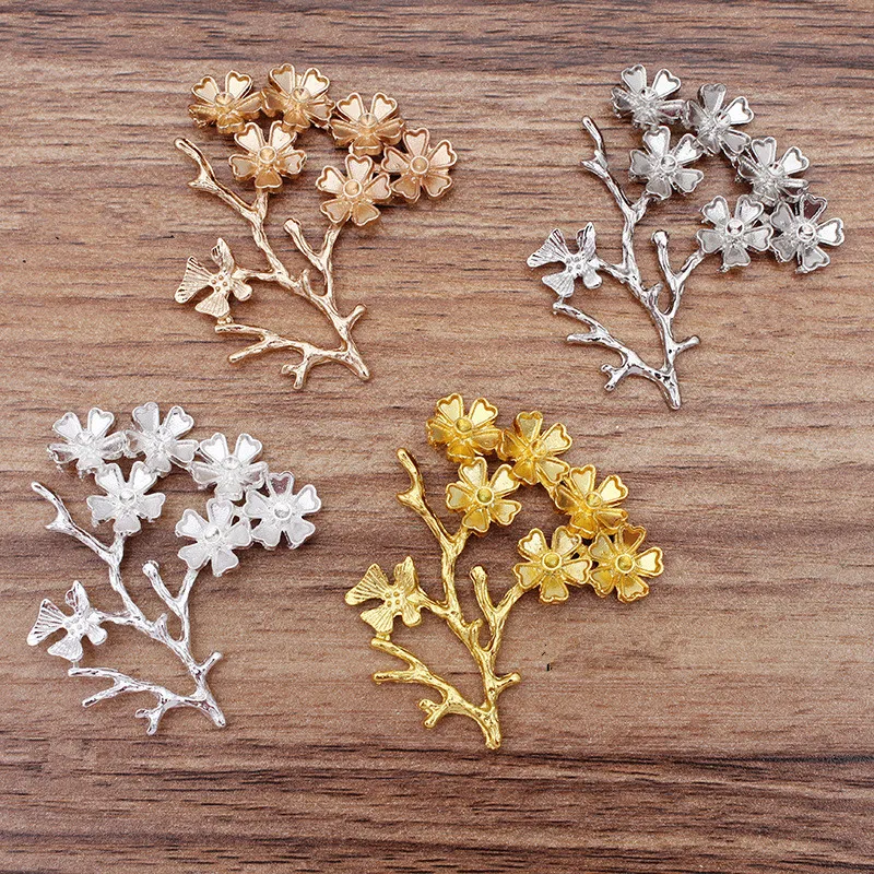 

20 PCS 52x44mm Metal Alloy Gold/ Silver Color Flowers Branch DIY Accessories For Jewelry Making