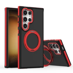 Magnetic Matte Phone Case with Magsafe Ring Stand Holder and Contrast Color Frosted Finish - S26 (Red)