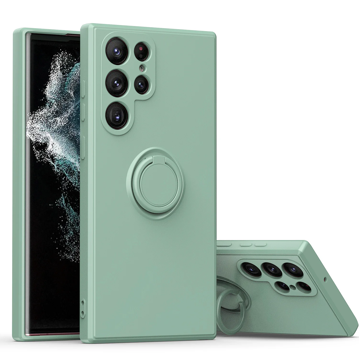 Liquid Silicone Magnetic Phone Case with Ring Holder Back Cover