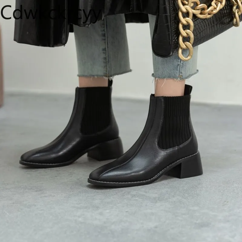 

winter The New British style fashion Square head Short tube boots black brown Casual Comfortable High heels Women boots