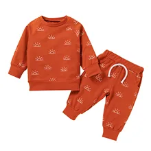 Baby Girl Floral Toddler Infant Baby Girls Boys Clothes Long Sleeve Sun Printed Sweatshirt Top Pullover Pants 2PCS Outfits Set