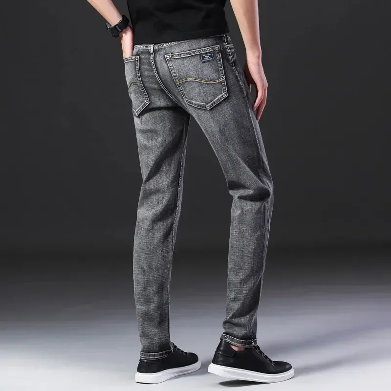 Jeans gris fins pour hommes, pantalons droits en denim, style classique, mode d'affaires, haute qualité, marque masculine FJM, été