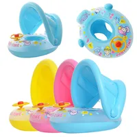Cartoon Inflatable Baby Swim Ring Seat Floating Sunshade Toddler Swim Circle Bathtub Swimming Pool Beach Party Outdoor Water Toy 1