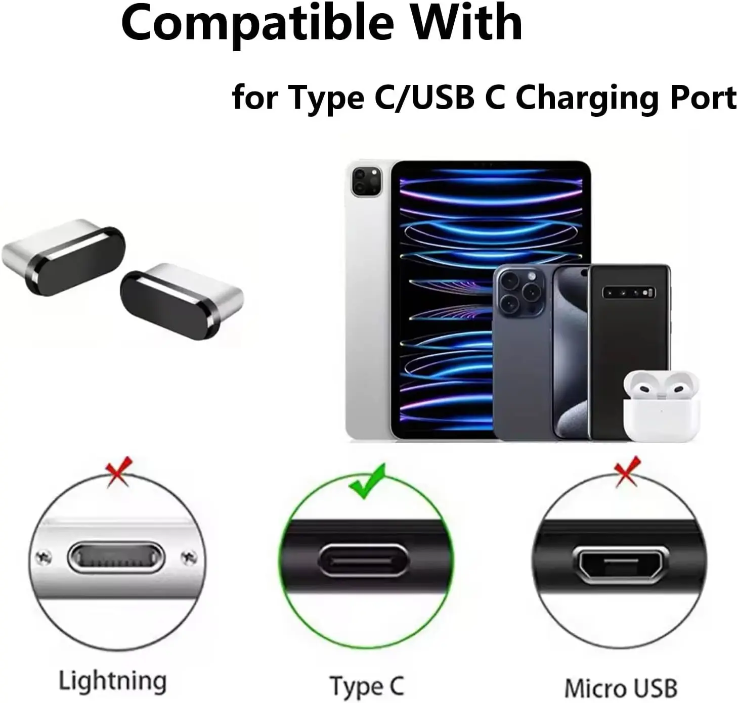USB C 먼지 방지 플러그(청소 브러시 포함), 아이폰 15-17 Pro Max, 삼성 S23-S25 및 모든 USB-C 기기용 충전 포트 먼지 방지 캡