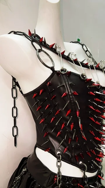 Spikey Cut Out Metal Chain Top and Skirt 9