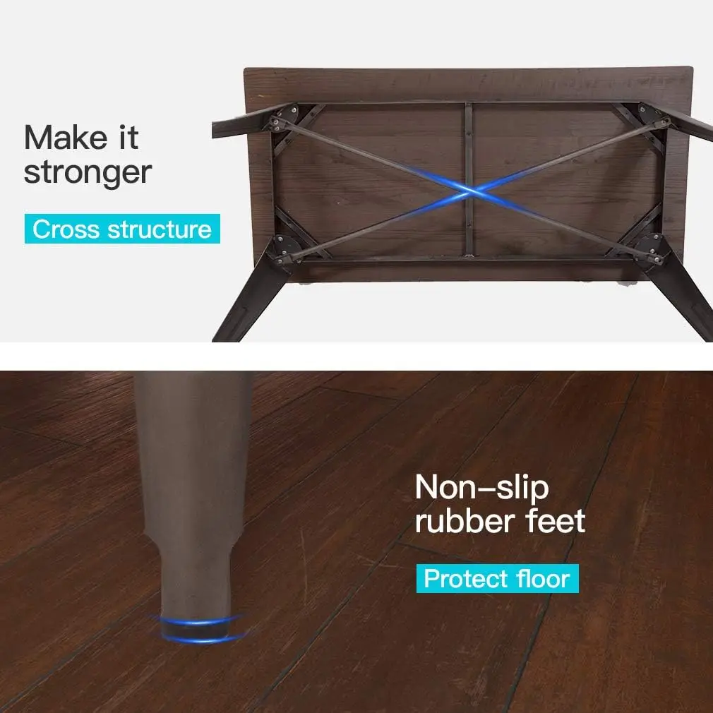 Rectangle Outdoor Dining Table Metal Kitchen Table Wood Top Metal Base Bronze