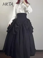 Lolita Shirts Pure White Black Ji Sleeves Shirt SK Fishbone High Waist Skirt Women Dark Goth Slim Blouse Long Skirt 2-piece Set - Image 4