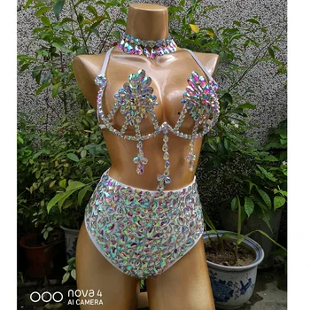 Belly Dancing Wire Bra Top High Waist Pants Samba Carnival Costume Set Hot Girl Nightclub Stage Dancer Wear festival outfit