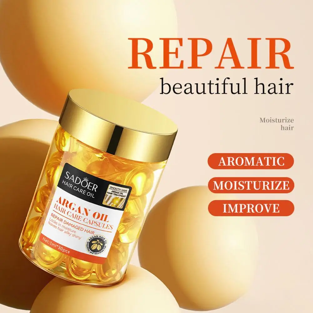 Argan Oil Hair Care Capsules Lock Im Moisture Serum For Damaged Frizzy Hair Hydrating Frizz Ease Silky Shiny Essence 30pcs hair vitamin capsule hair treatment oil hair treatment
