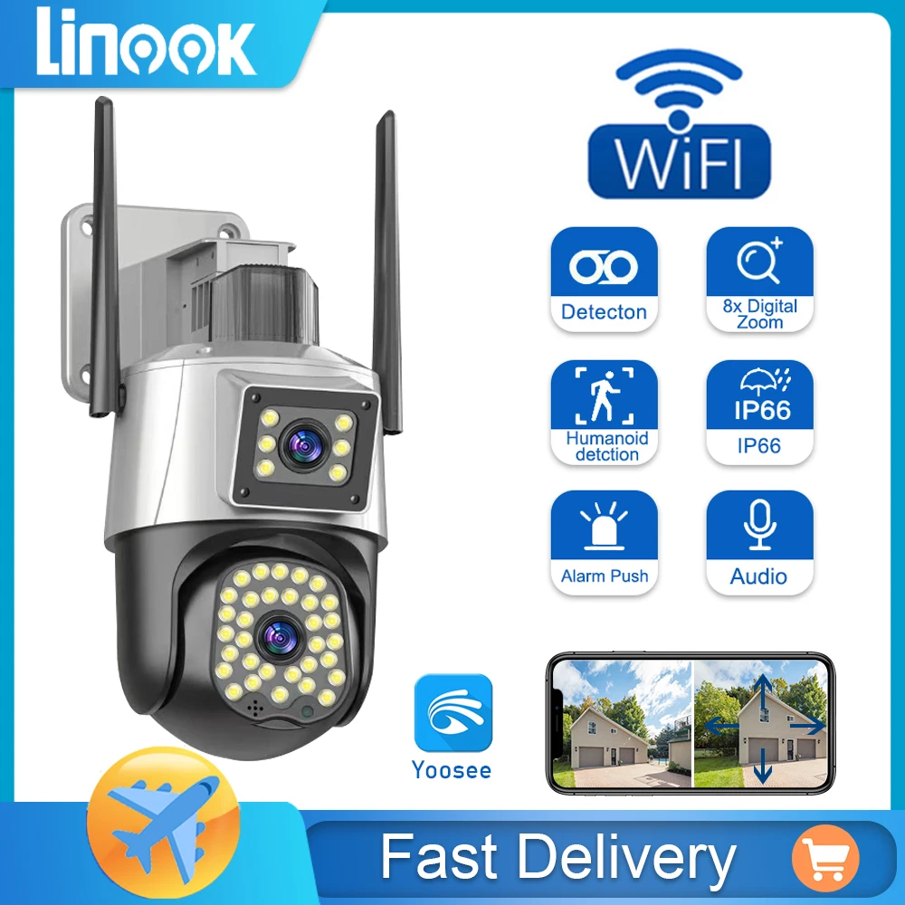 

Linook YOOSEE 8MP 4K,dual lens,wireless CCTV outdoor WIFI waterproof IP66,human detection,pan tilt 360 rotation,IP camera