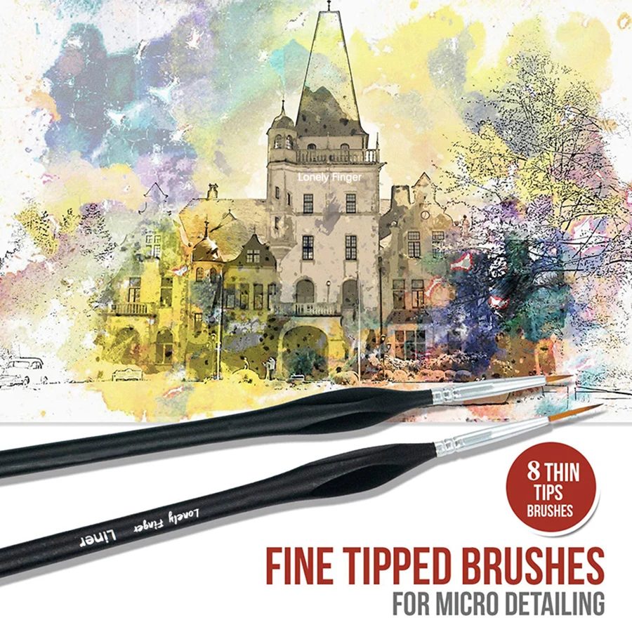 8pcs Small Detail Paint Brush Set, Hobby Art Professional Thin Miniature Fine Paint Brushes for Watercolor Oil Acrylic 5