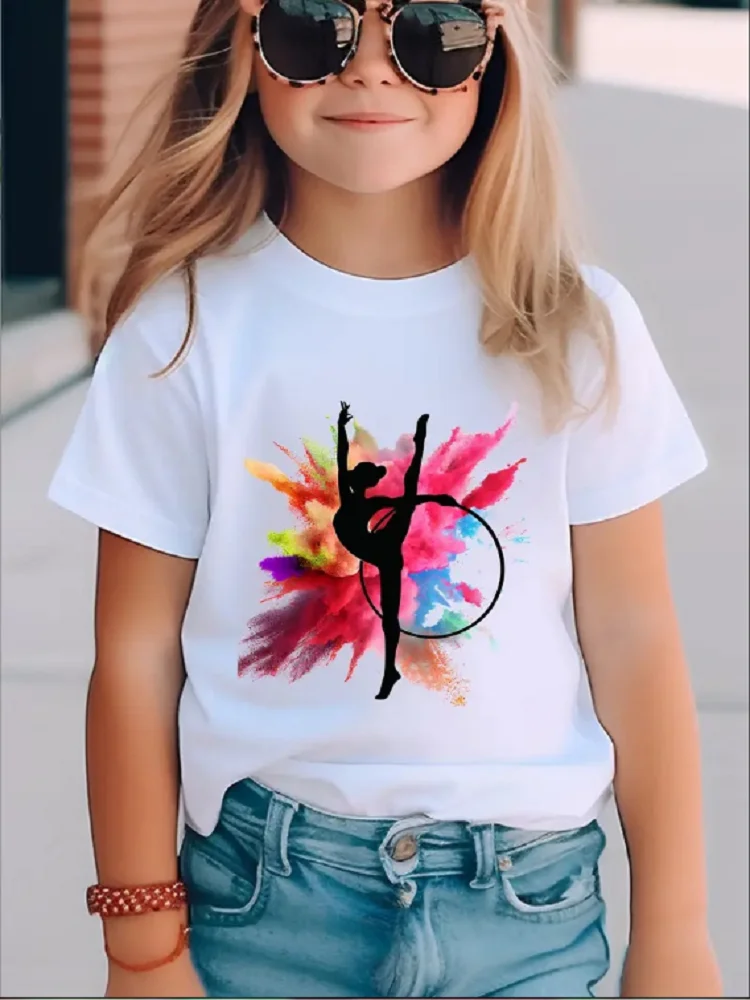 

Funny Children Gymnastics Dancer Print T-Shirt Dance Girls Clothes Baby Tshirt Cute Casual Short Sleeve Children Tops