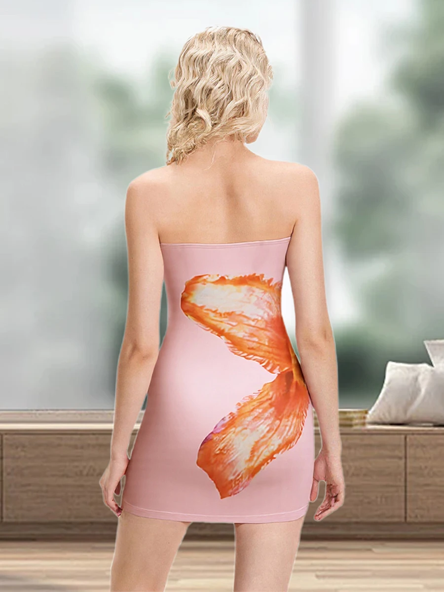 Women Flower Tube Top Dress  Off Shoulder Sleeveless Backless Mini Bodycon Dress for Party Club