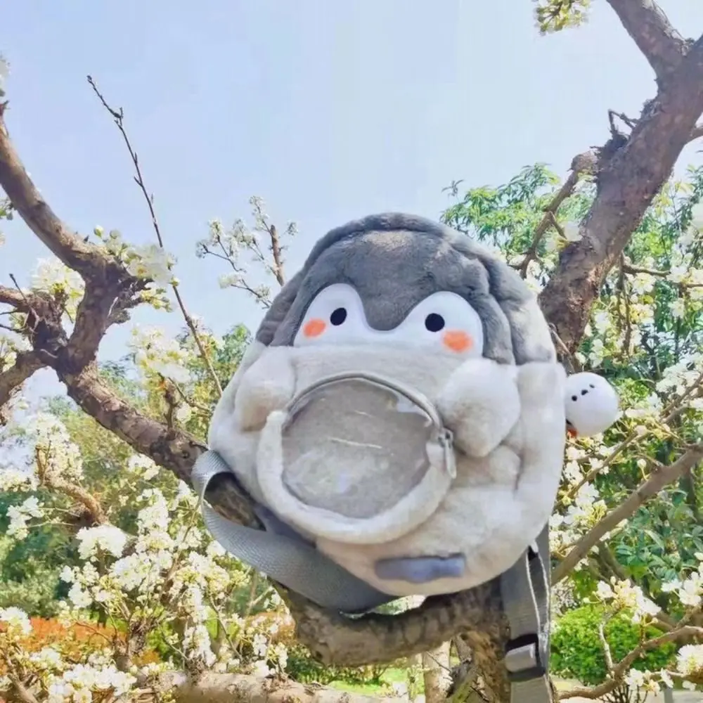 Simple Transparent Penguin Backpack Coin Purse with Pendant Cartoon Bag Large Capacity JK Lolita Children Schoolbag Gift